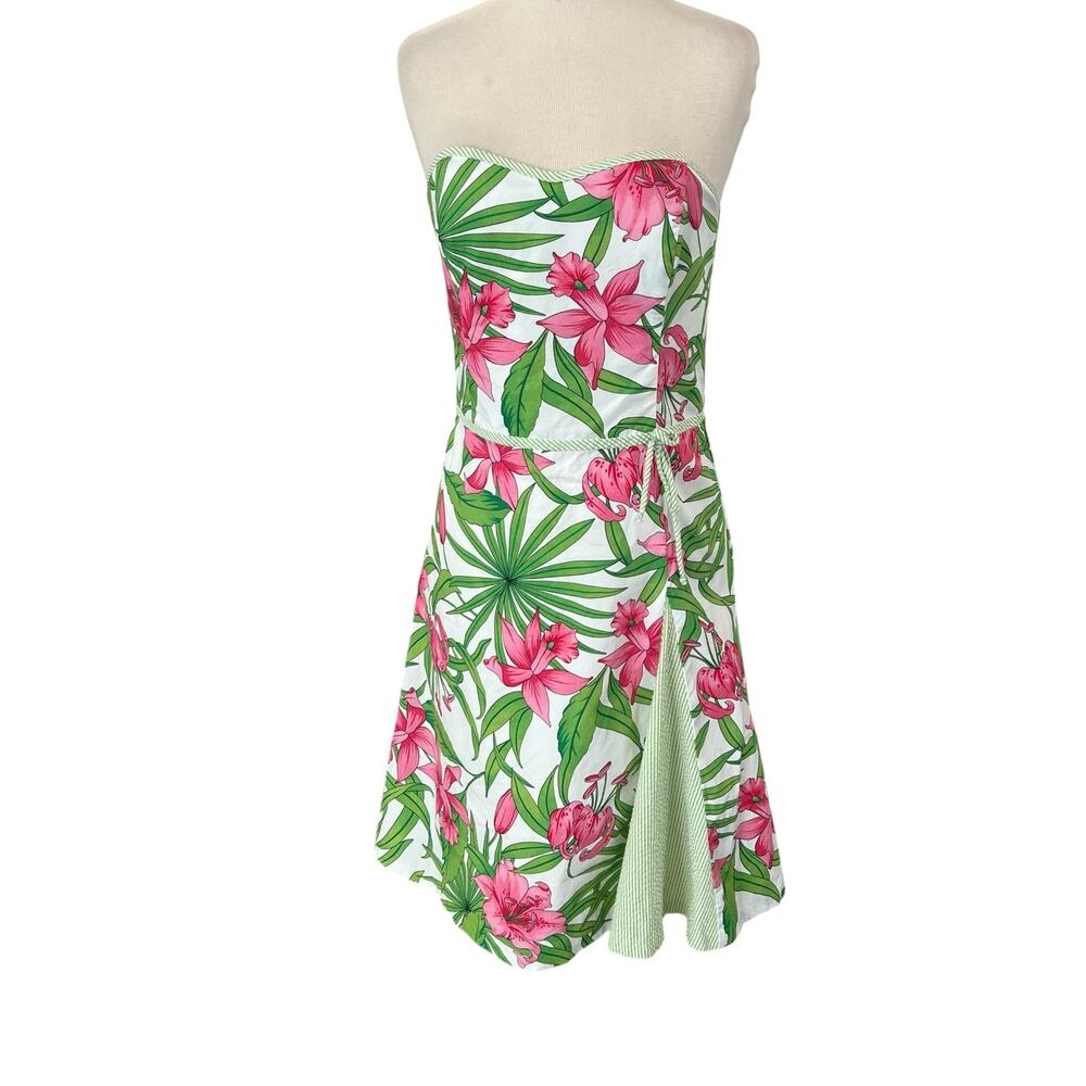 Nell Couture Dress Strapless Halter Floral Seersucker Accent Knee Length Size 6